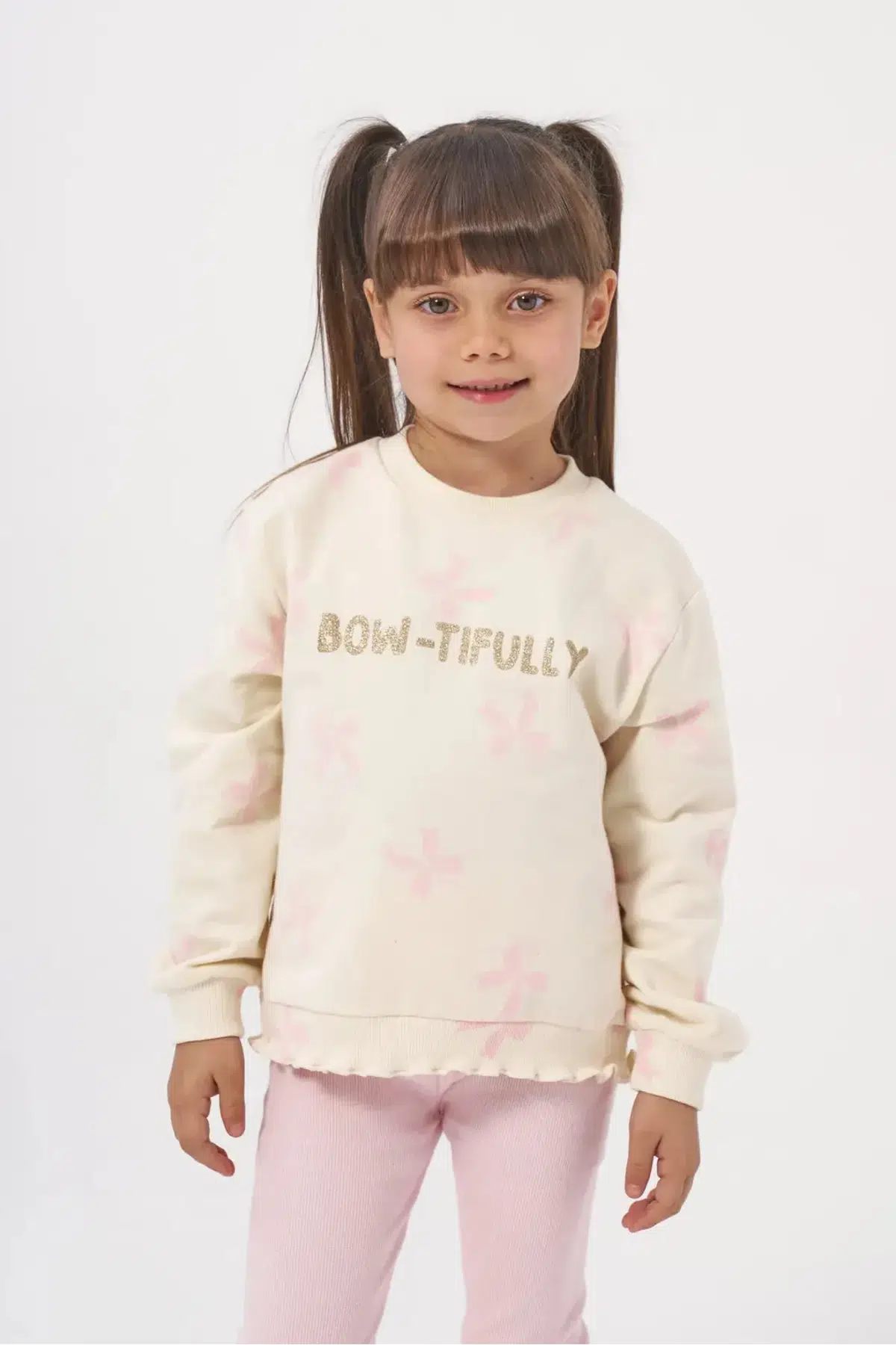 Bow-Tifully Baskılı Süperloklu Taytlı Kız Çocuk İkili Takım (2-5 Yaş) - Pembe