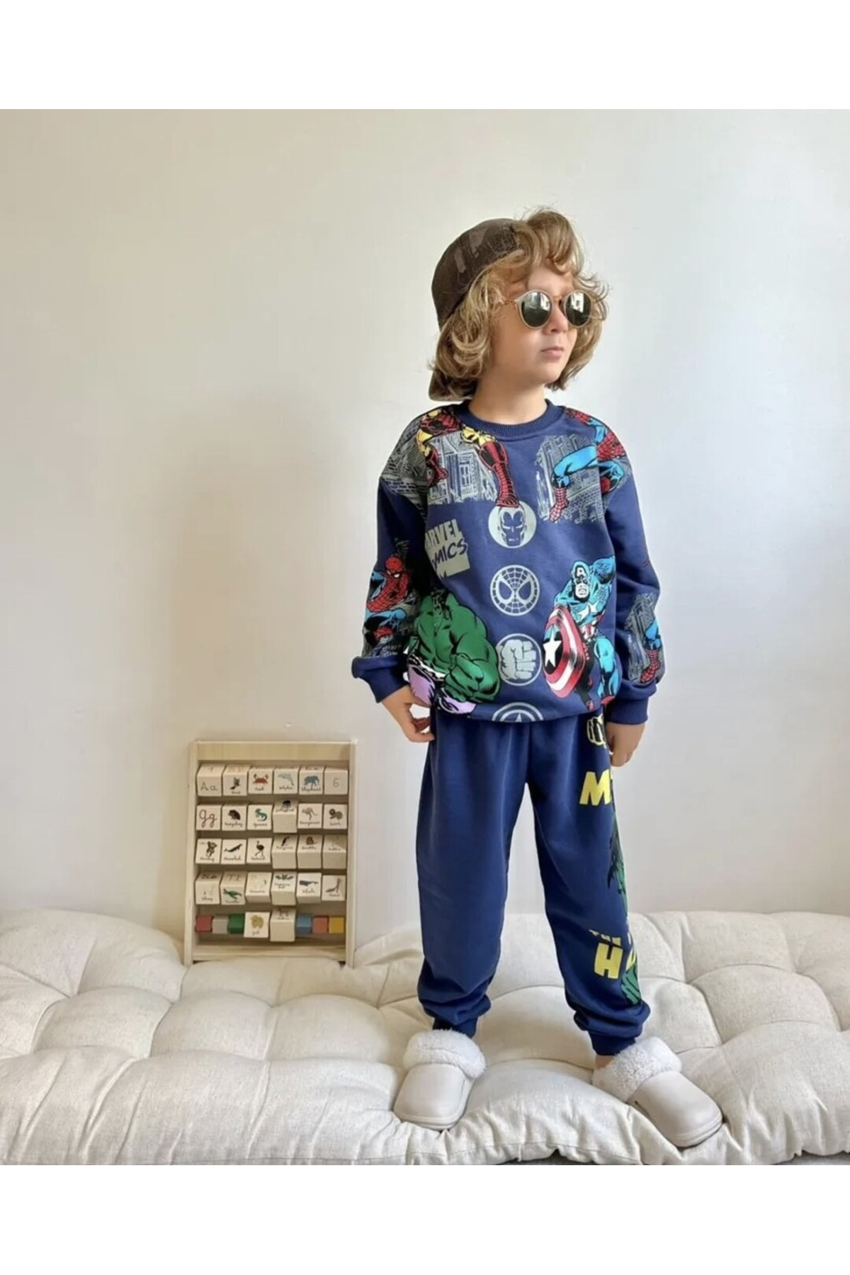 HULK MARVEL KARAKTER ERKEK ÇOCUK 3İPLİK LACİVERT RENK SWEATSHIRT EŞOFMAN TAKIM - Lacivert