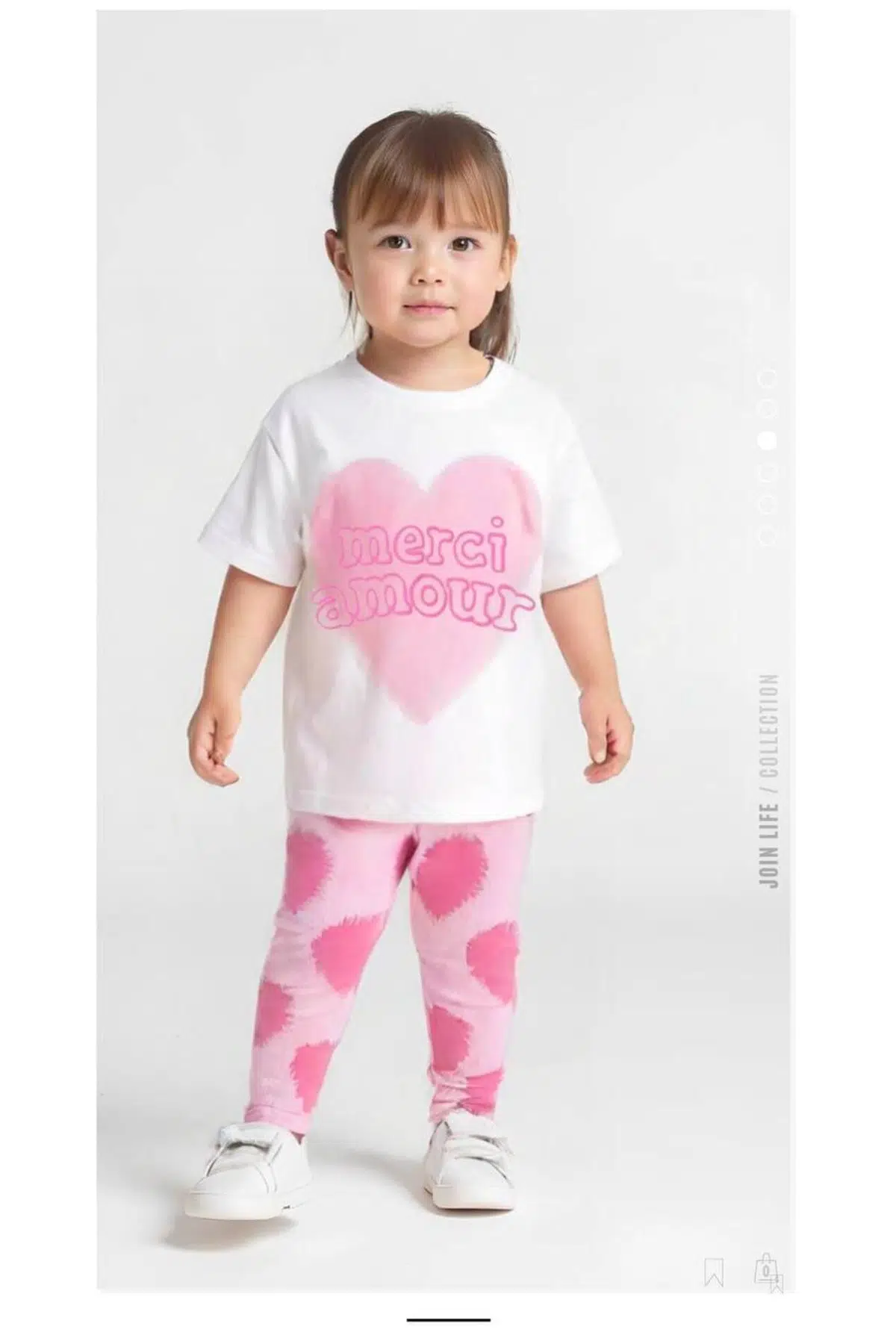 Merci Amour Baskılı Kalpli Tayt- Tshirt Kız Çocuk İkili Takım