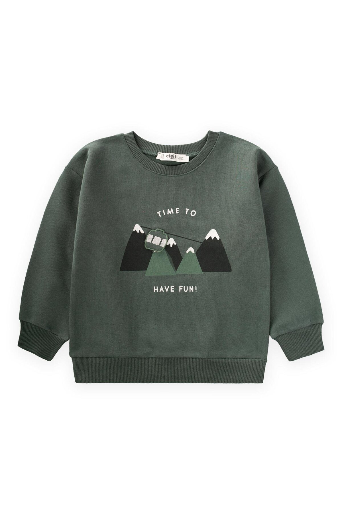 Teleferik Baskılı Sweatshirt 1-7 Yaş Haki Yeşil